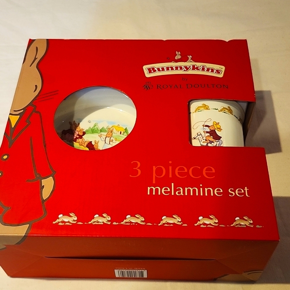 ROYAL DOULTON Bunnyskins 3pc melamine set new in box children's dinner set - Picture 2 of 4